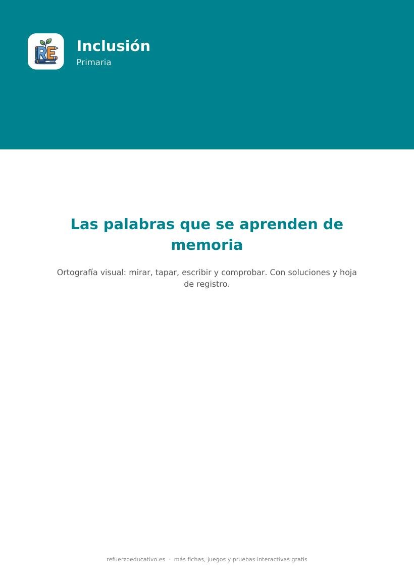 Portada de la ficha Las palabras que se aprenden de memoria, material de dislexia