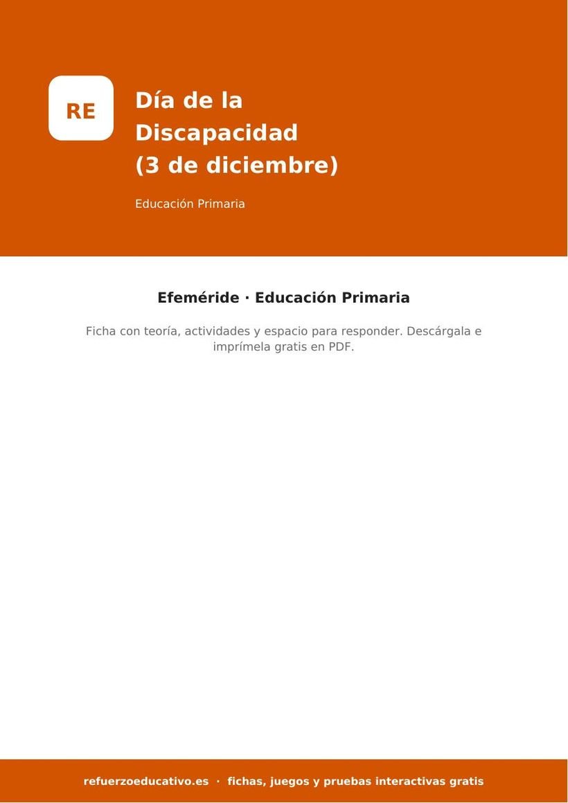 Día de la Discapacidad (3 de diciembre) — Ficha para Primaria (PDF) efemerides dia de la discapacidad 3 diciembre portada