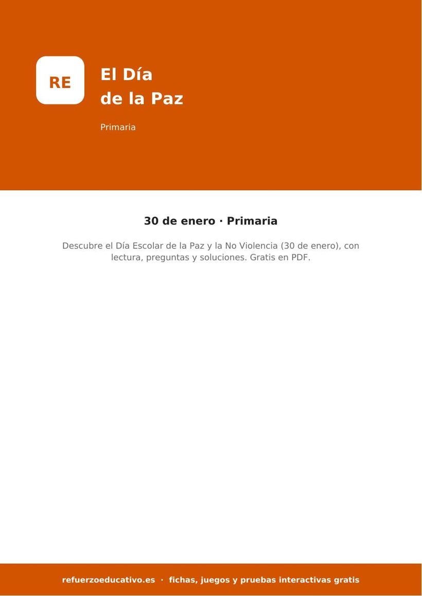 El Día de la Paz (30 de enero): ficha para Primaria (PDF) efemerides dia de la paz portada