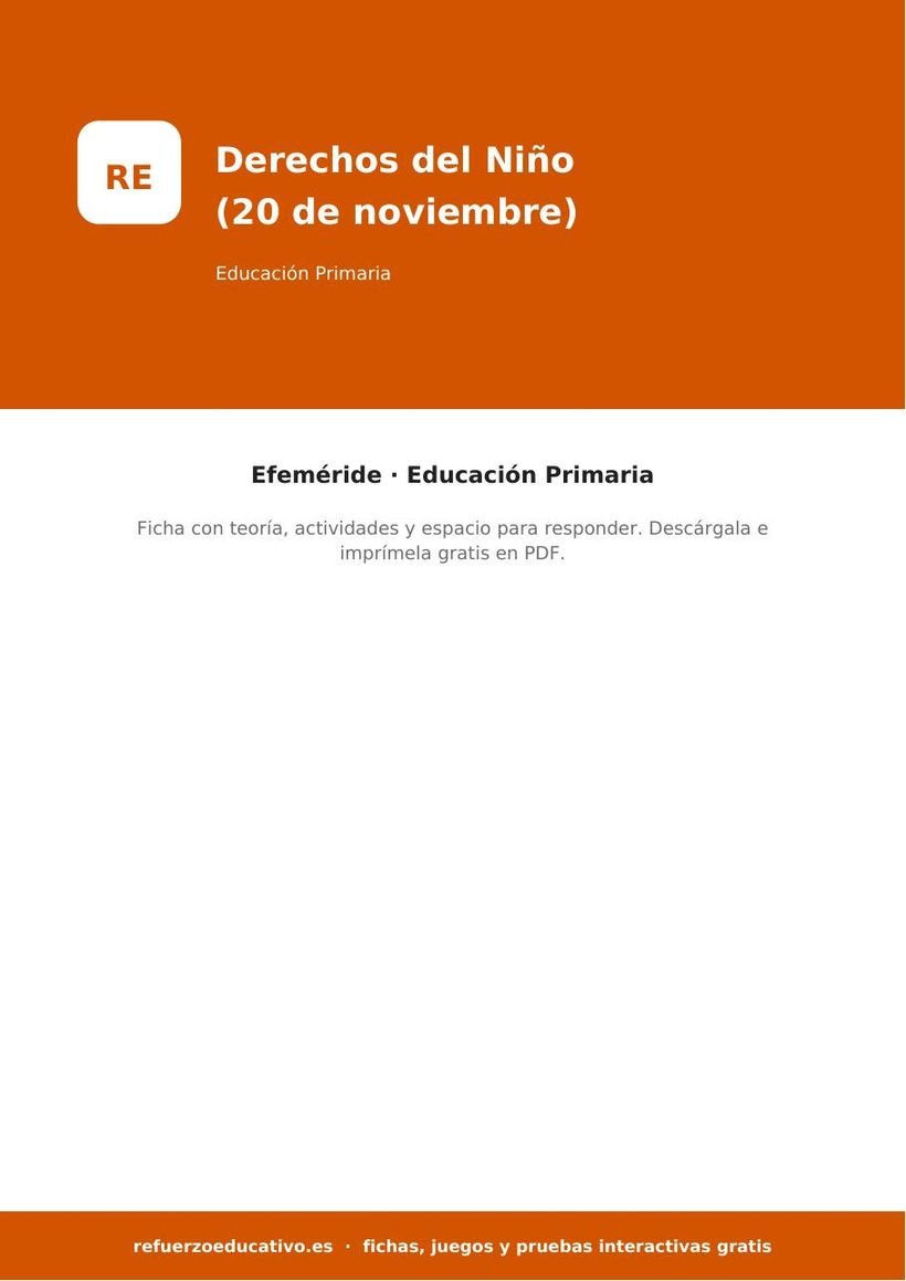 Día de los Derechos del Niño (20 de noviembre) — Ficha para Primaria (PDF) efemerides dia de los derechos del nino 20 noviembre portada