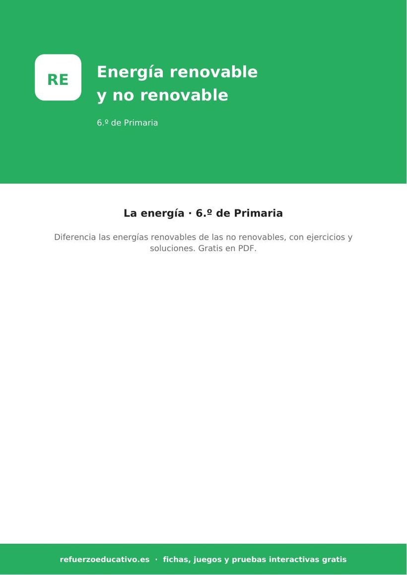 La energía: renovable y no renovable para 6.º de Primaria (PDF) energia renovable 6o portada