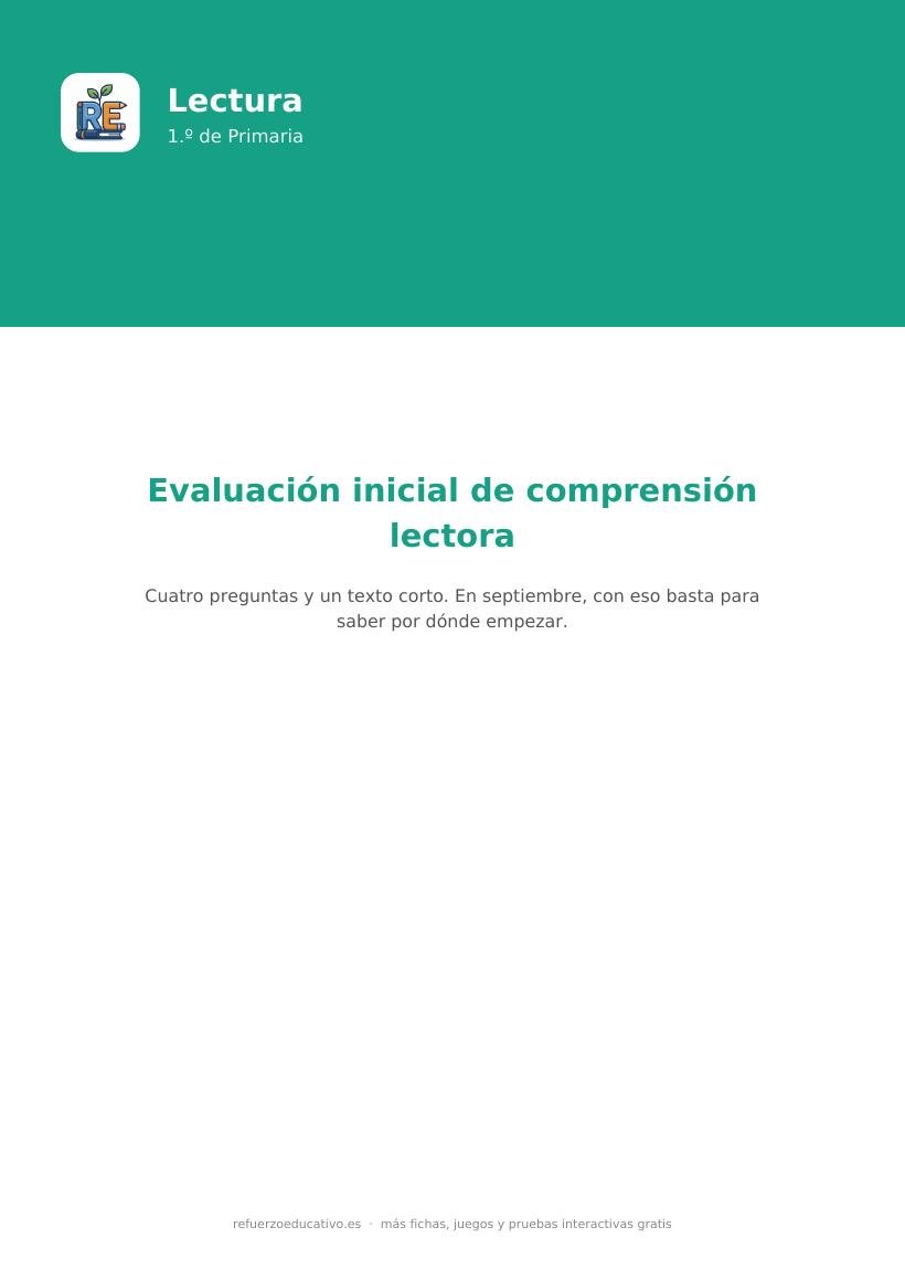 Portada de la evaluación inicial de comprensión lectora para 1.º de Primaria