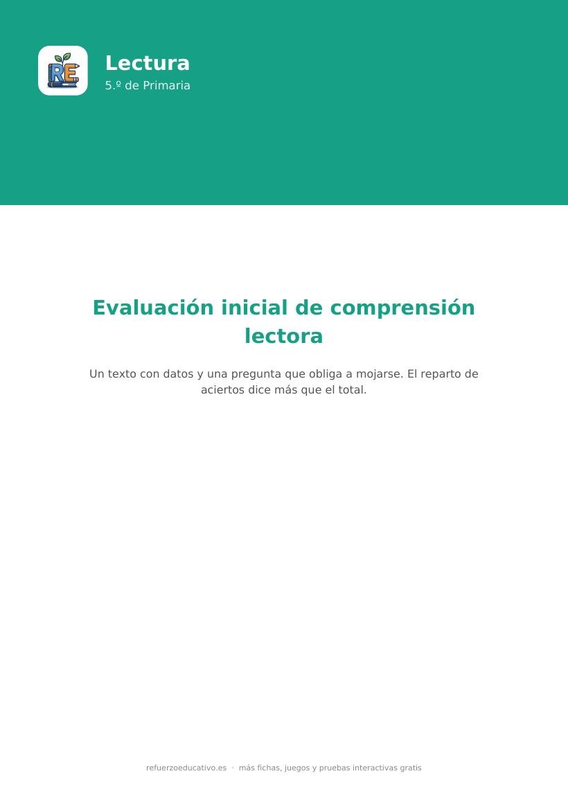 Portada de la evaluación inicial de comprensión lectora para 5.º de Primaria