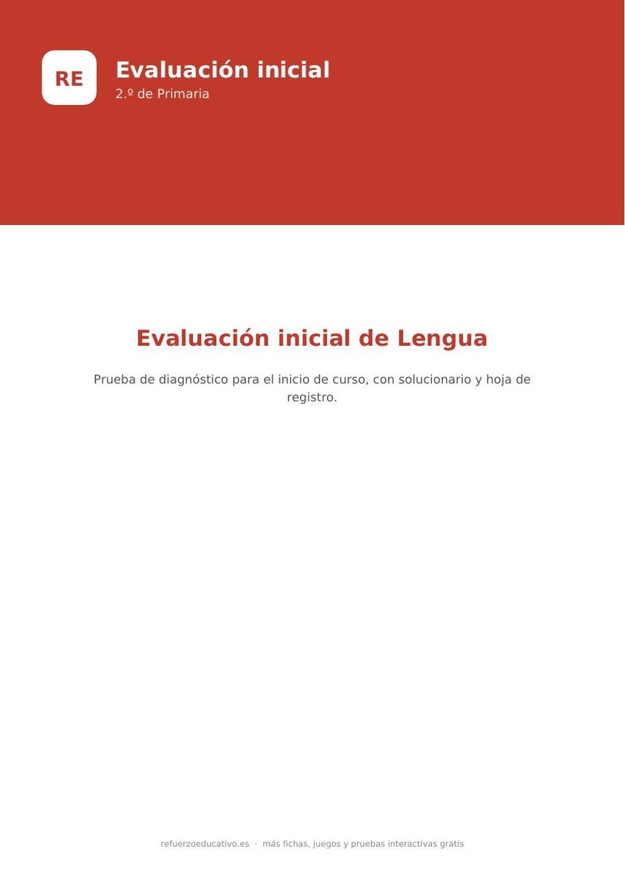 Evaluación inicial de Lengua de 2.º de Primaria para imprimir