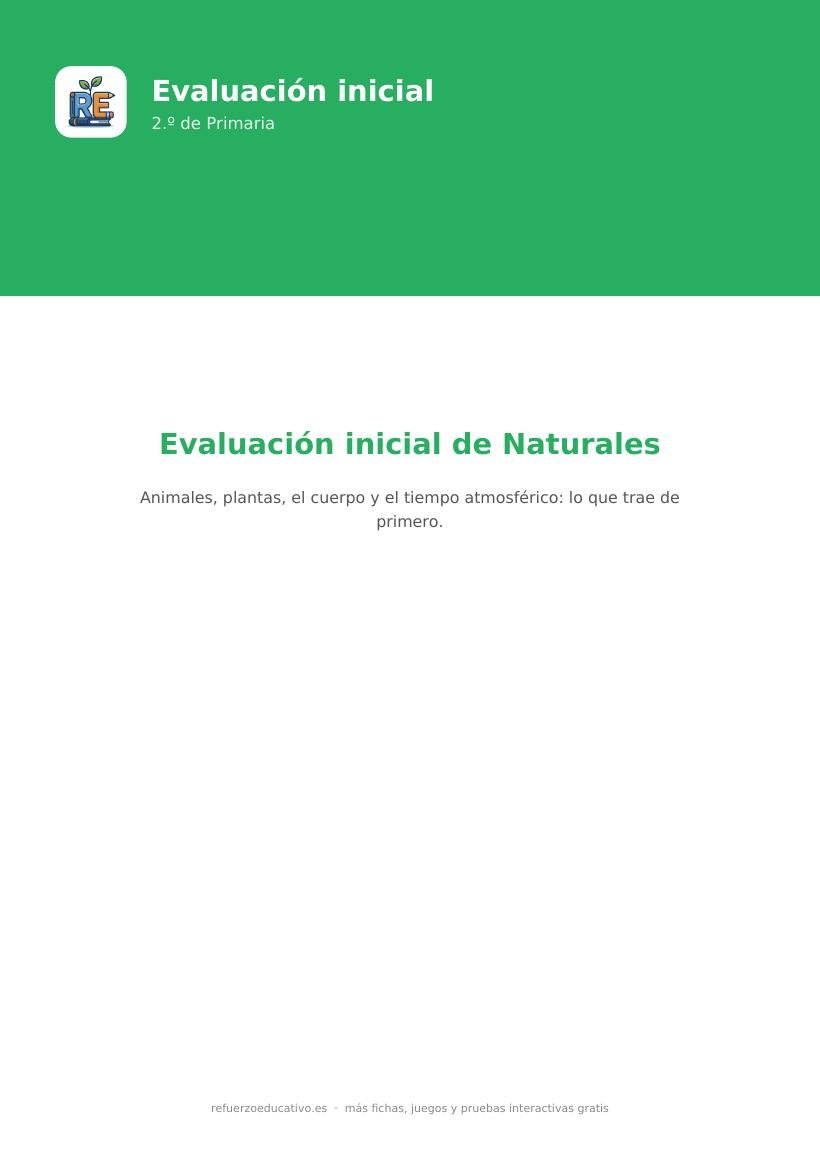 Portada de la evaluación inicial de Naturales para 2.º de Primaria