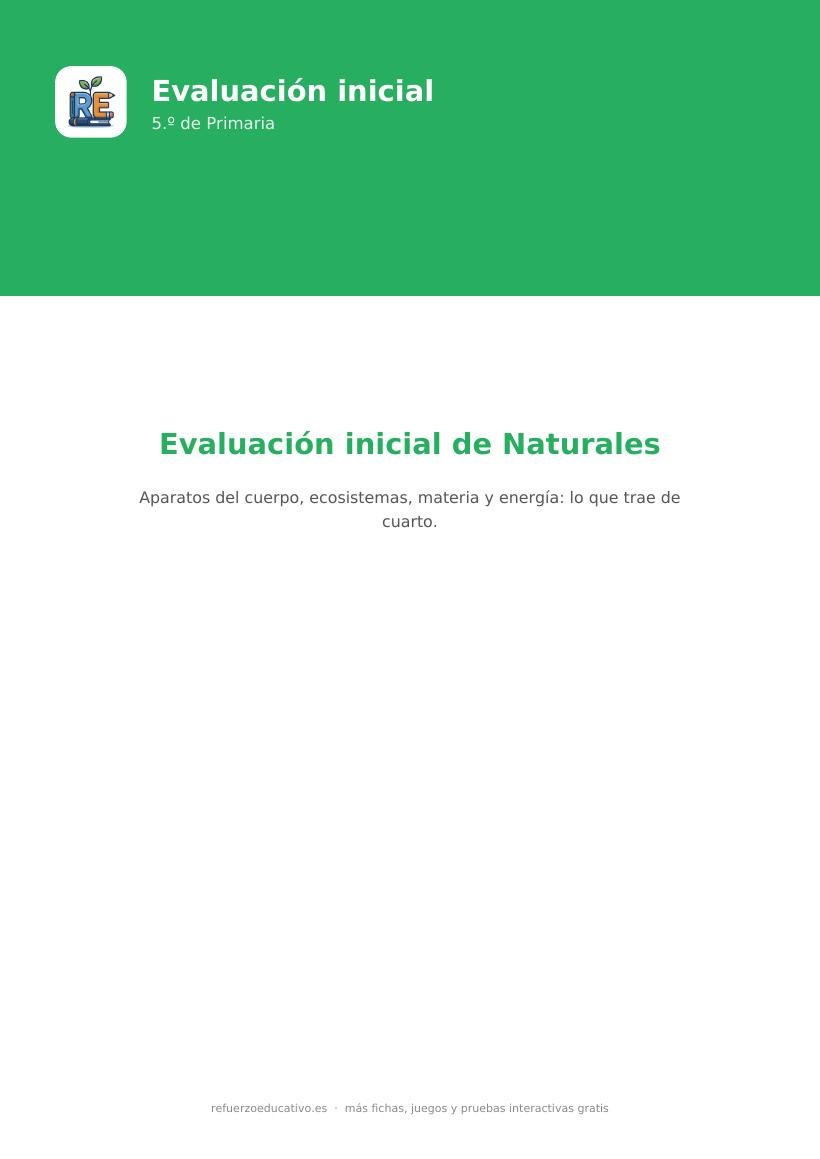 Portada de la evaluación inicial de Naturales para 5.º de Primaria