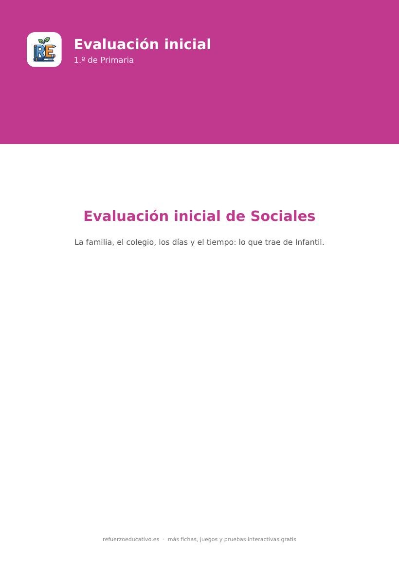 Portada de la evaluación inicial de Sociales para 1.º de Primaria