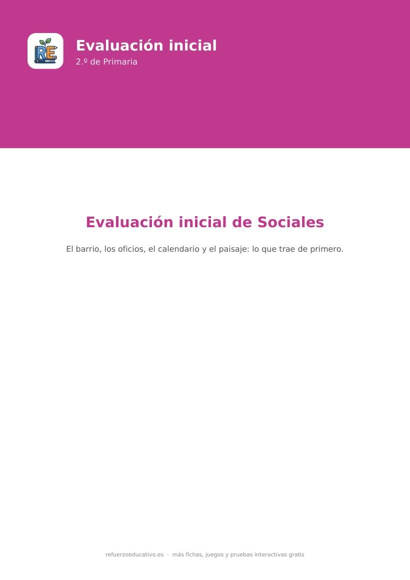 Portada de la evaluación inicial de Sociales para 2.º de Primaria