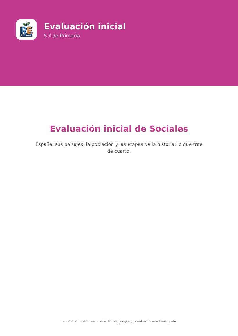 Portada de la evaluación inicial de Sociales para 5.º de Primaria