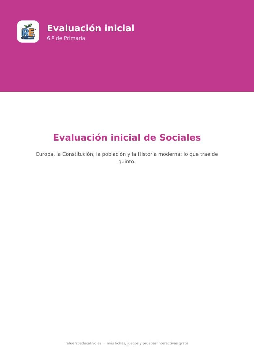 Portada de la evaluación inicial de Sociales para 6.º de Primaria