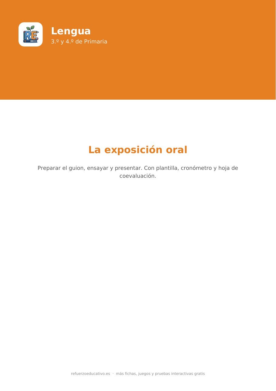 Portada de la ficha La exposición oral en 3.º y 4.º de refuerzoeducativo.es