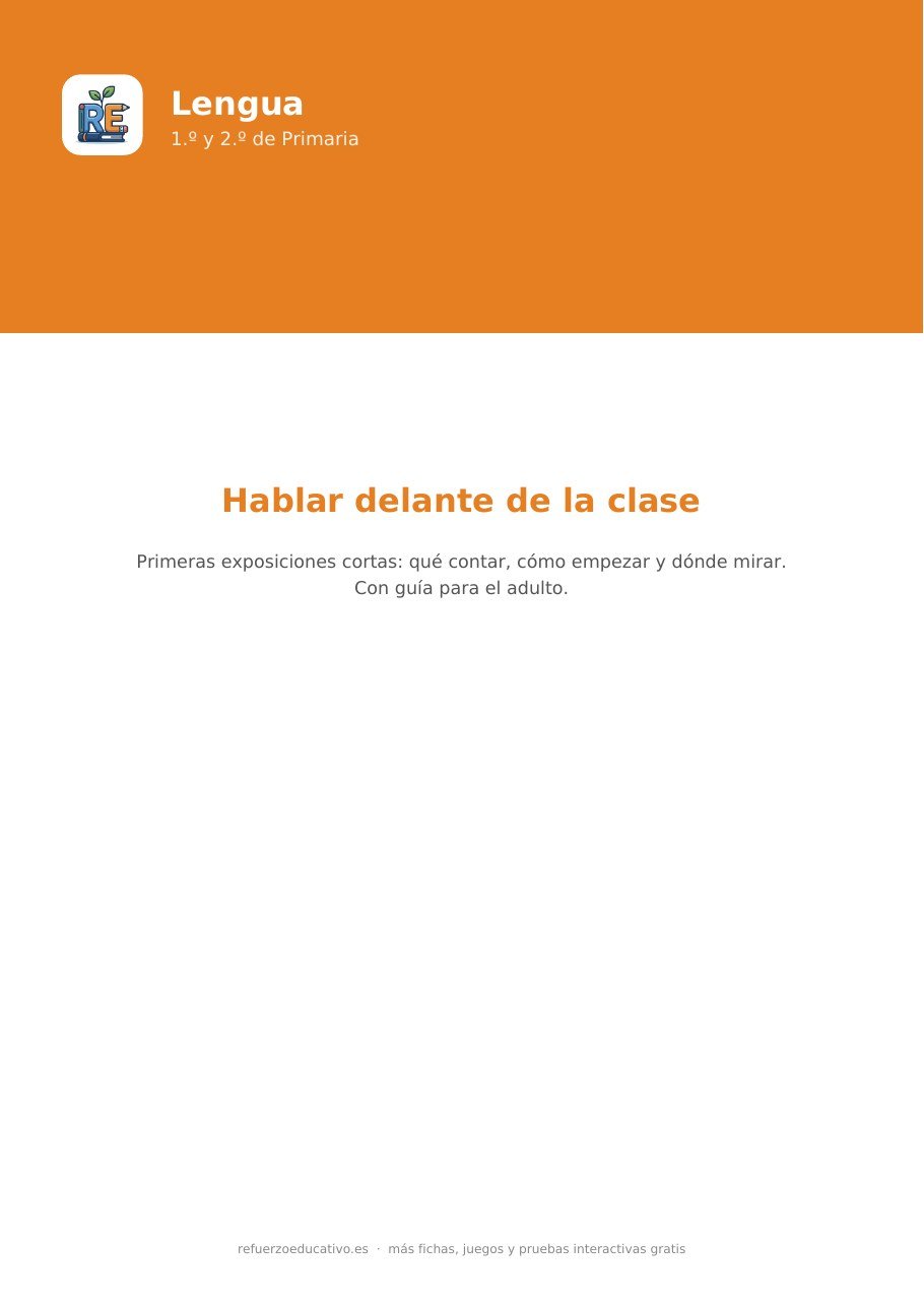 Portada de la ficha Hablar en público en 1.º y 2.º de refuerzoeducativo.es