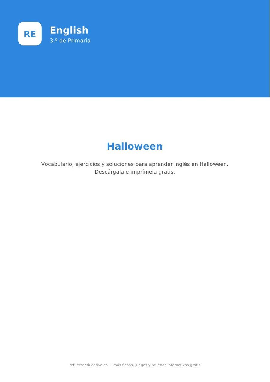 Ficha de Halloween en inglés de 3.º de Primaria para imprimir