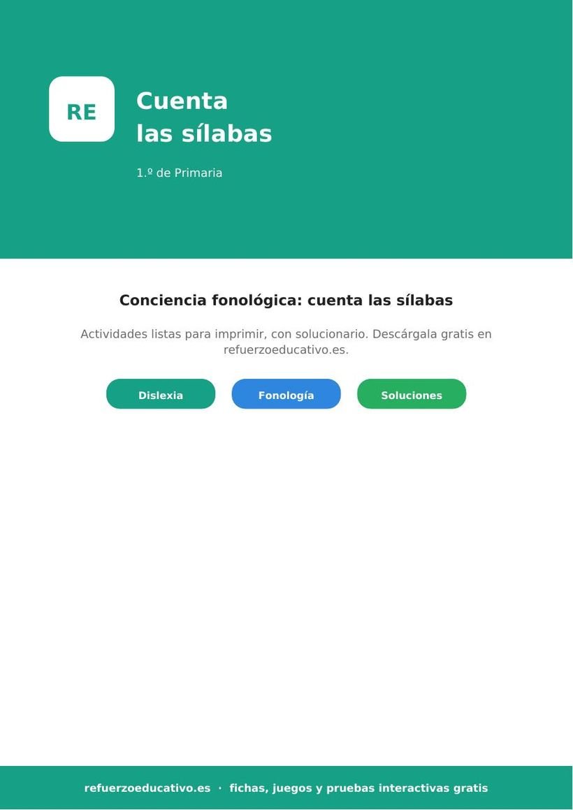 Cuenta las sílabas: ficha de conciencia fonológica para 1.º (dislexia, PDF) inclusion cuenta silabas 1 primaria portada