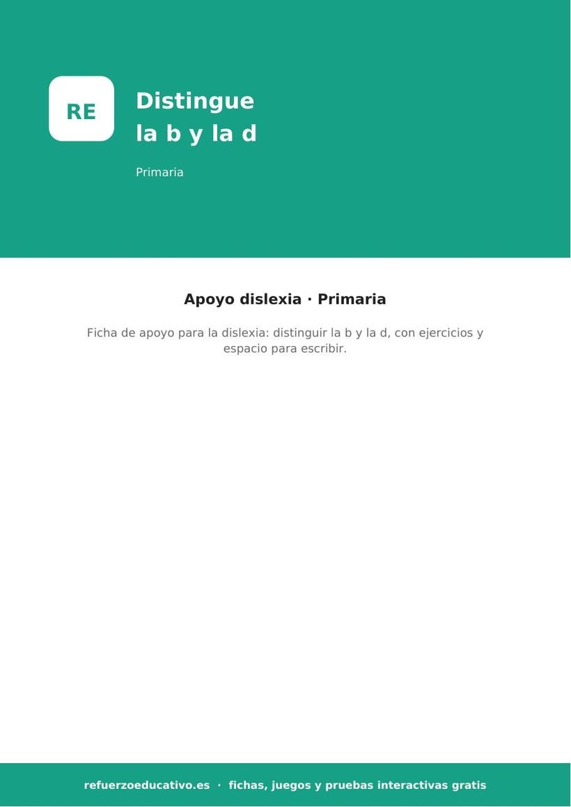 Distinguir la b y la d: ficha de apoyo (dislexia) (PDF) inclusion discrimina b d portada