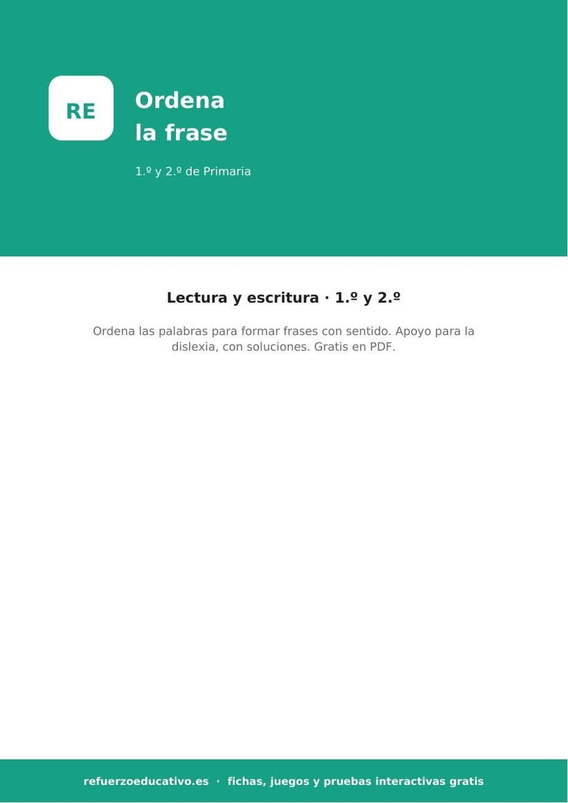 Ordena las palabras para formar la frase (1.º y 2.º, dislexia) (PDF) inclusion ordena la frase portada