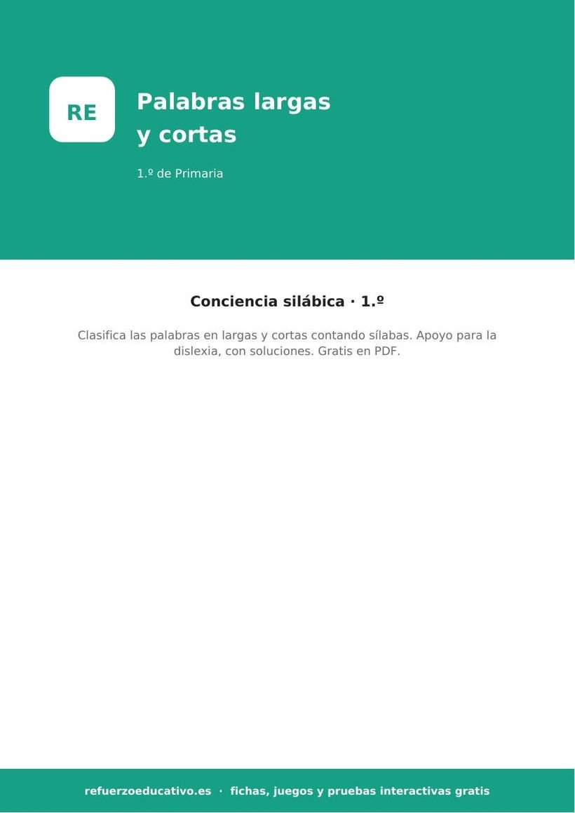 Palabras largas y cortas: conciencia silábica para 1.º (dislexia) (PDF) inclusion palabras largas cortas portada