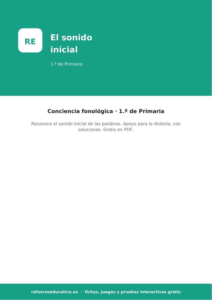 Conciencia fonológica: el sonido inicial para 1.º de Primaria (dislexia, PDF) inclusion sonido inicial portada