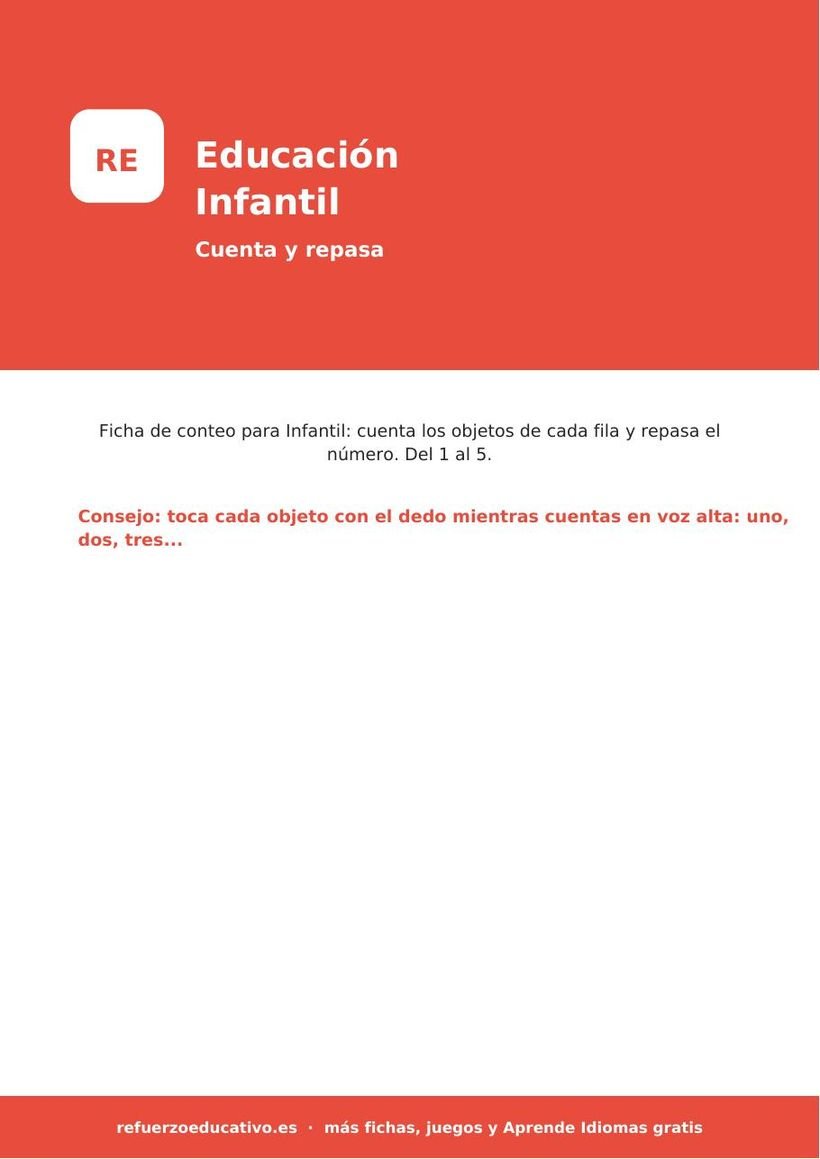 Cuenta y repasa: números y cantidades del 1 al 5 para Infantil (PDF) infantil cuenta cantidades portada