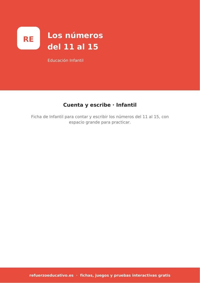 Los números del 11 al 15: ficha de Infantil (PDF) infantil numeros 11 15 portada