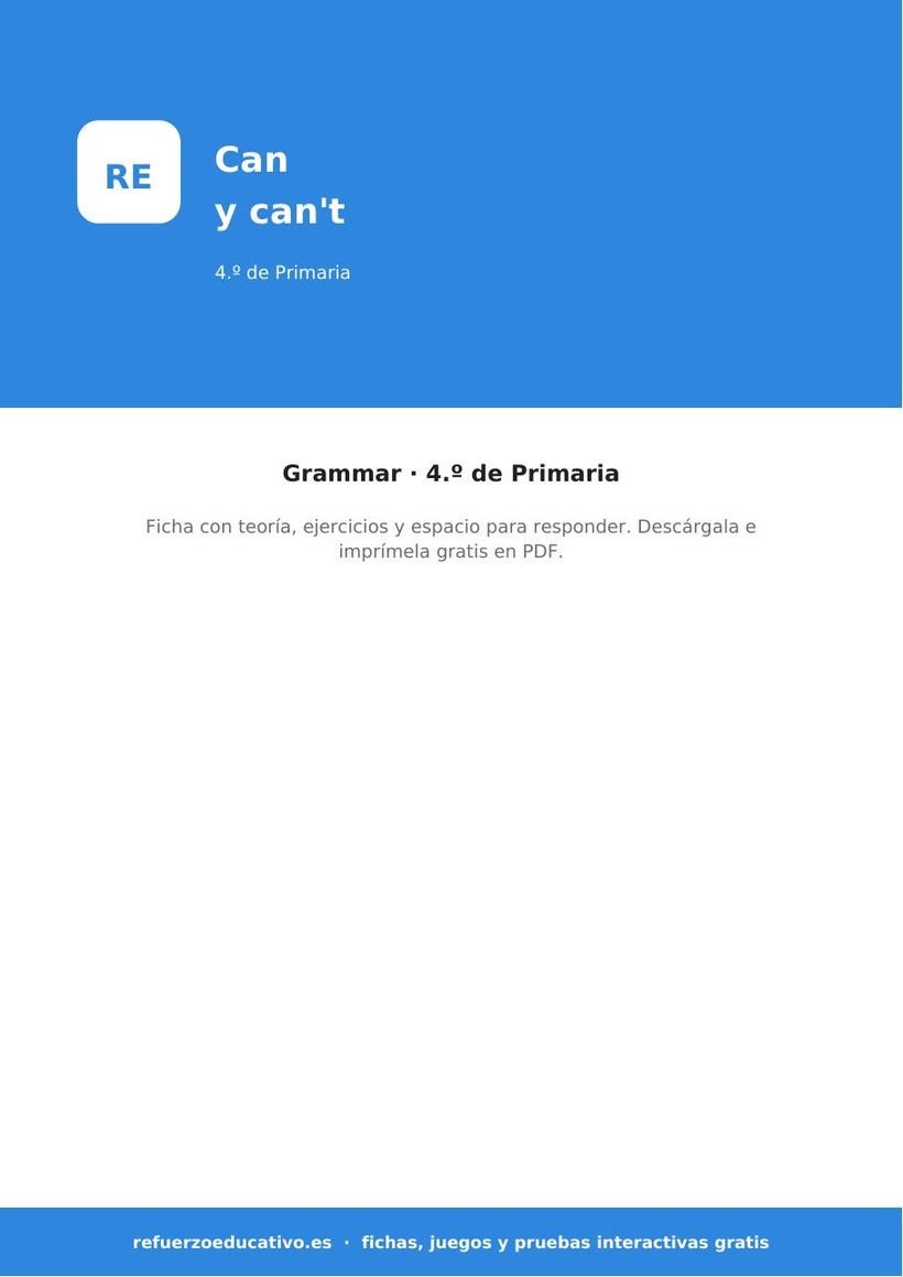 Can y can\u0027t en inglés: ficha de Inglés para 4.º de Primaria (PDF) ingles can y cant 4o portada