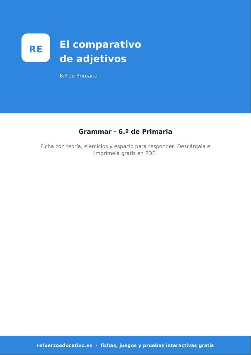 El comparativo de adjetivos en inglés: ficha de Inglés para 6.º de Primaria (PDF) ingles el comparativo de adjetivos 6o portada