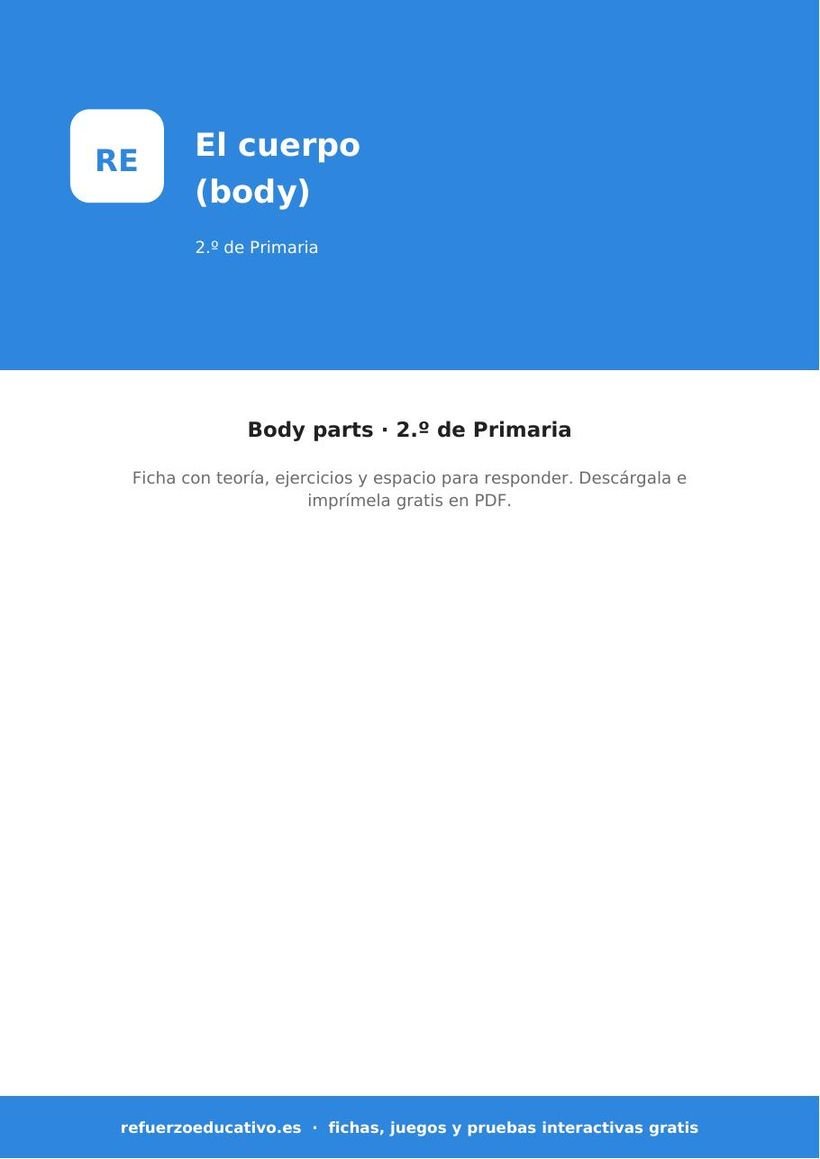 El cuerpo en inglés (body parts) — Ficha 2.º Primaria (PDF) ingles el cuerpo body parts 2o portada