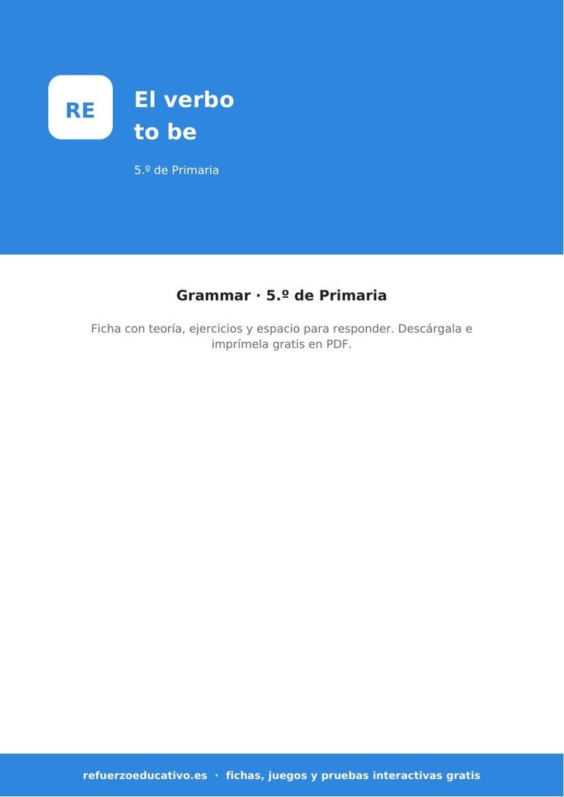 El verbo to be en inglés: ficha de Inglés para 5.º de Primaria (PDF) ingles el verbo to be 5o portada