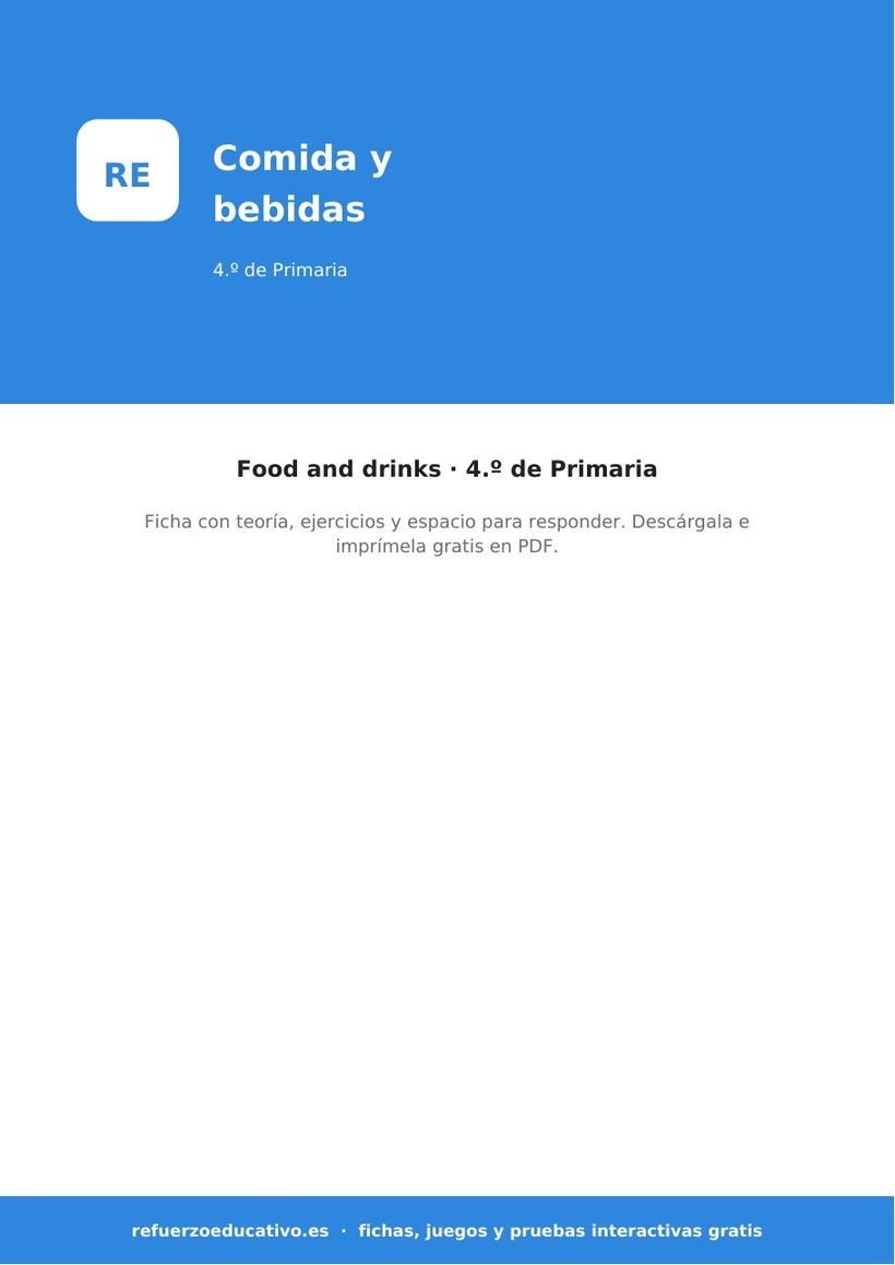 La comida y las bebidas en inglés (food and drinks) — Ficha 4.º Primaria (PDF) ingles la comida y las bebidas food and drinks 4o portada