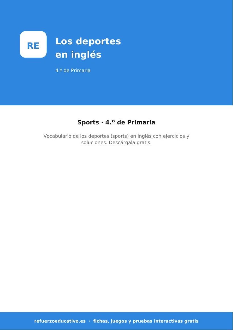 Los deportes en inglés para 4.º de Primaria (PDF gratis) ingles los deportes 4o portada
