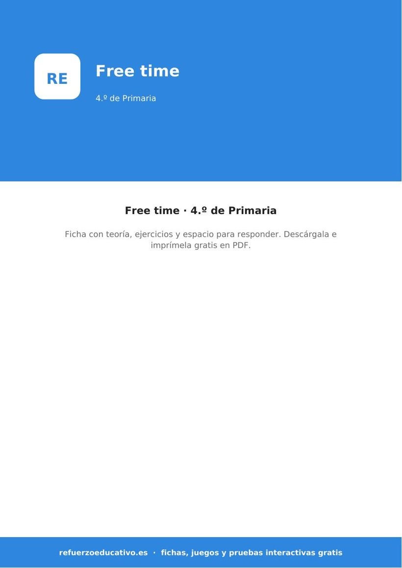 El tiempo libre en inglés (free time) — Ficha 4.º Primaria (PDF) ingles los dias y el tiempo libre 4o portada