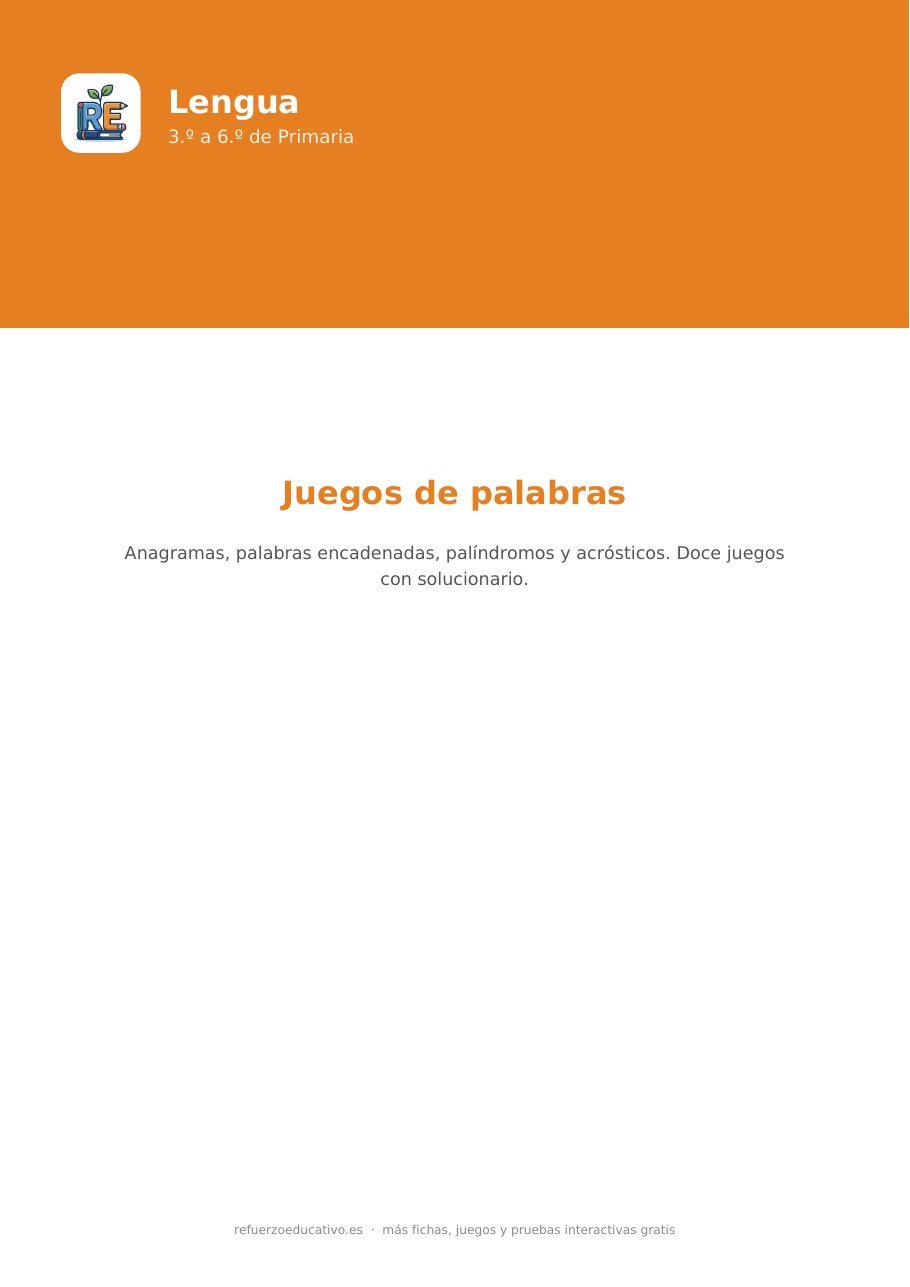 Portada de la ficha Juegos de palabras para Primaria de refuerzoeducativo.es