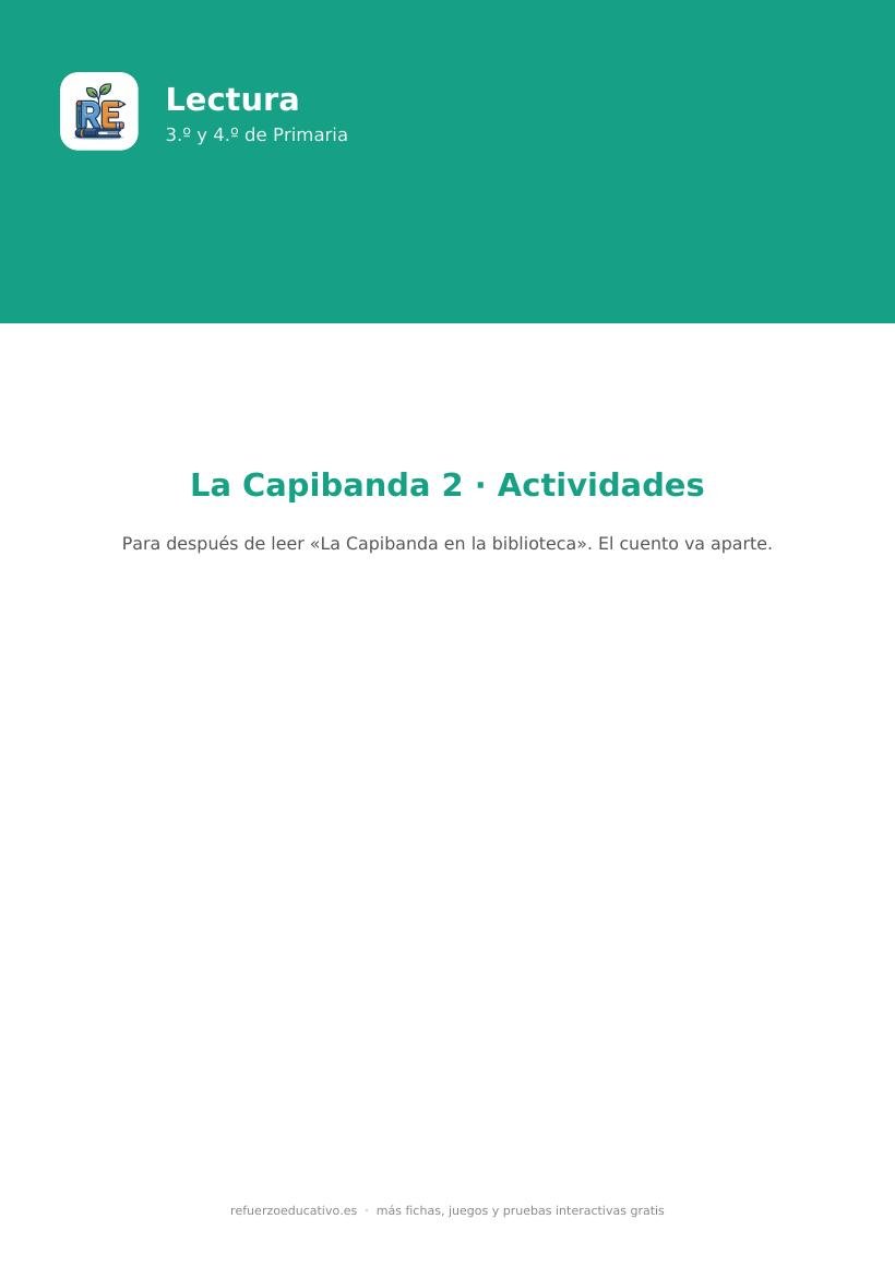 Portada de la lectura comprensiva la capibanda en la biblioteca la capibanda 2