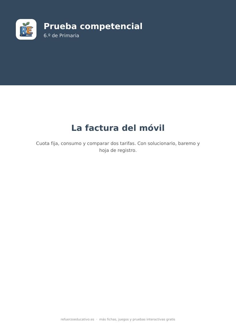 Portada de la prueba competencial La factura del móvil para 6.º de Primaria