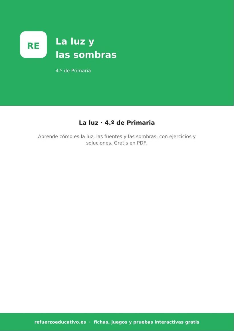La luz y las sombras: Ciencias Naturales para 4.º de Primaria (PDF) la luz 4o portada