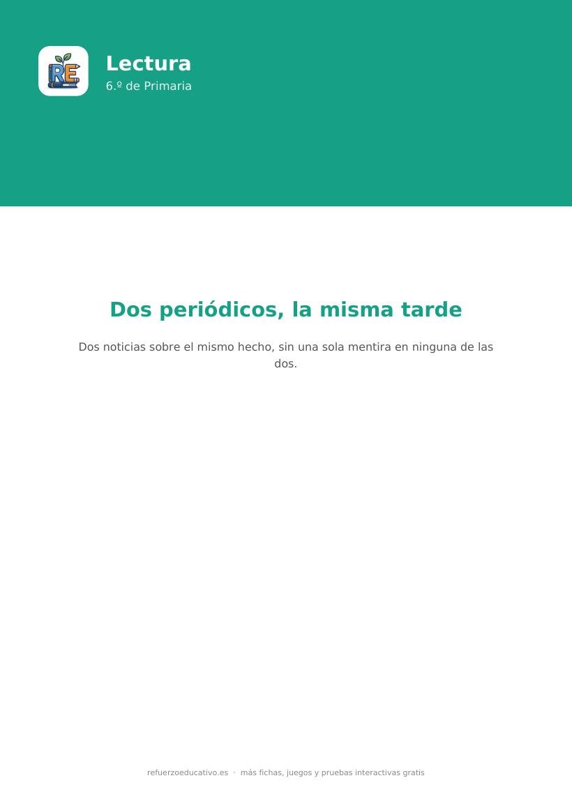 Portada de la lectura comprensiva lectura dos periodicos 6o