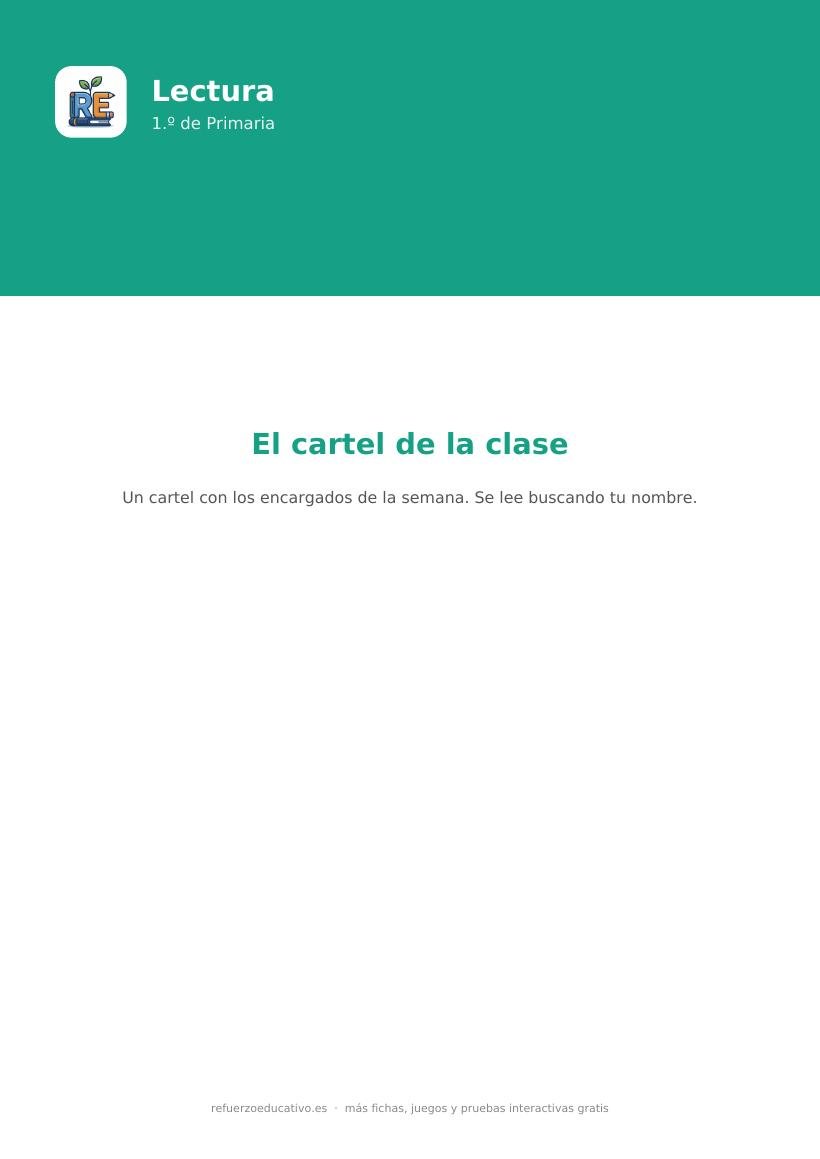 Portada de la lectura comprensiva El cartel de la clase para 1.º de Primaria