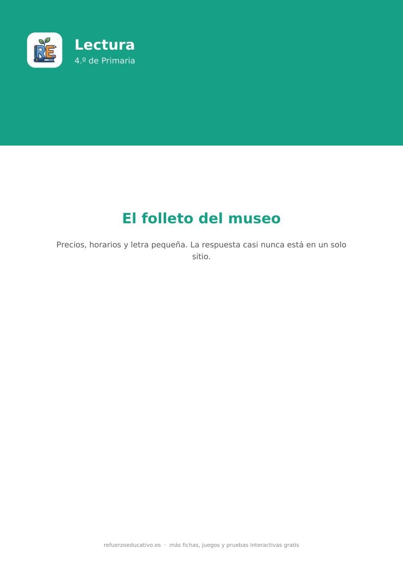 Portada de la lectura comprensiva El folleto del museo para 4.º de Primaria
