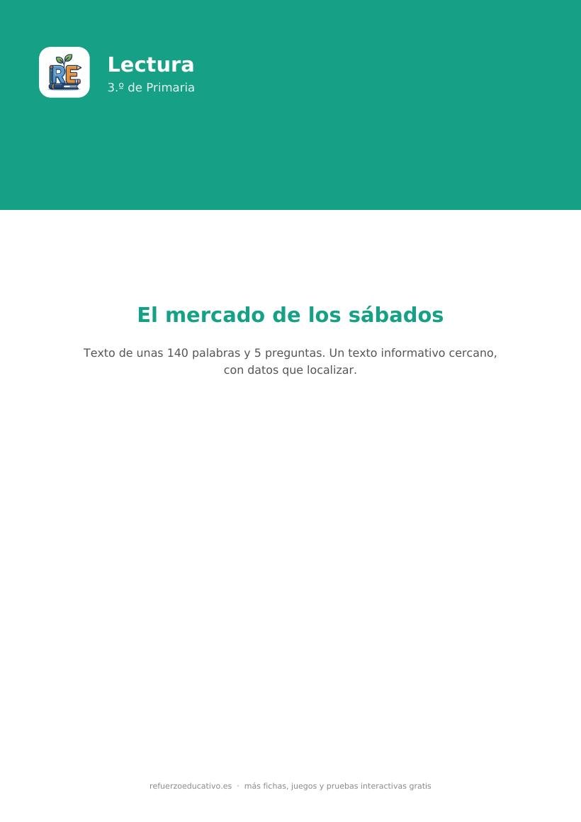 Portada de la lectura comprensiva lectura el mercado de los sabados 3o