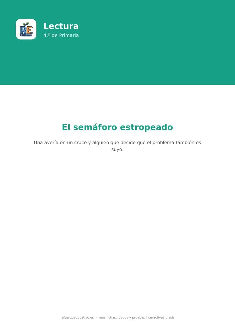 Portada de la lectura comprensiva lectura el semaforo estropeado 4o