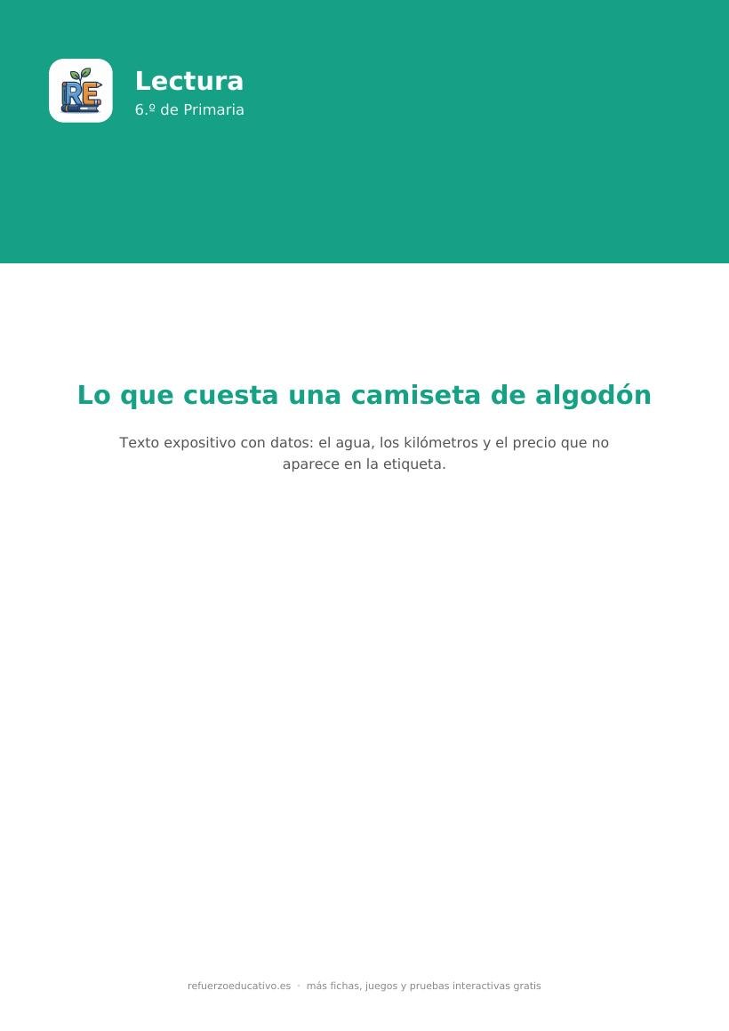 Portada de la lectura comprensiva lectura huella hidrica camiseta 6o