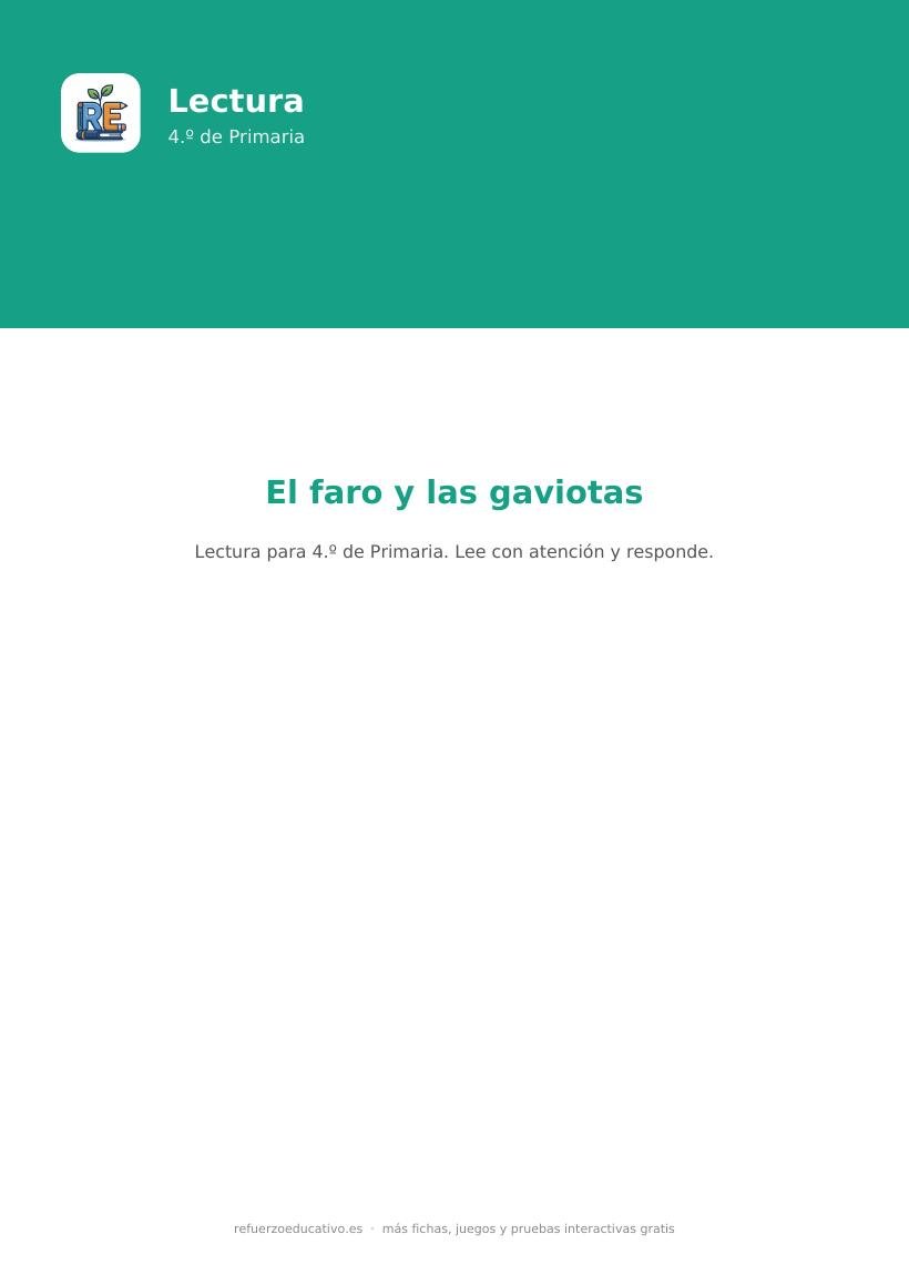 Portada de la lectura comprensiva lectura interactiva el faro y las gaviotas 4o
