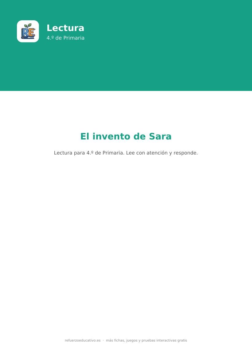 Portada de la lectura comprensiva lectura interactiva el invento de sara 4o
