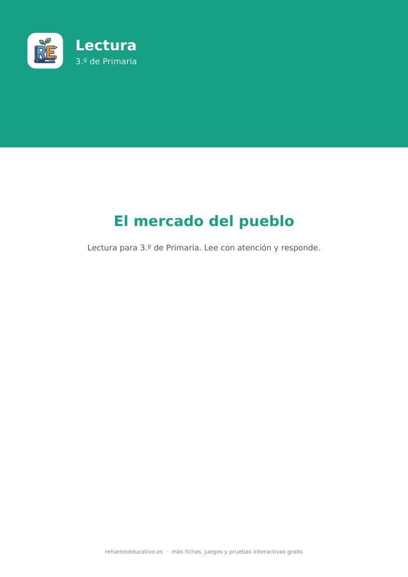 Portada de la lectura comprensiva lectura interactiva el mercado del pueblo 3o