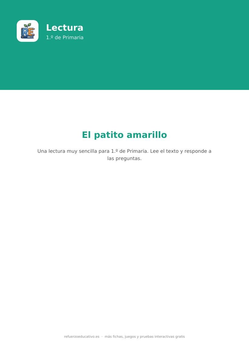 Portada de la lectura comprensiva lectura interactiva el patito amarillo 1o