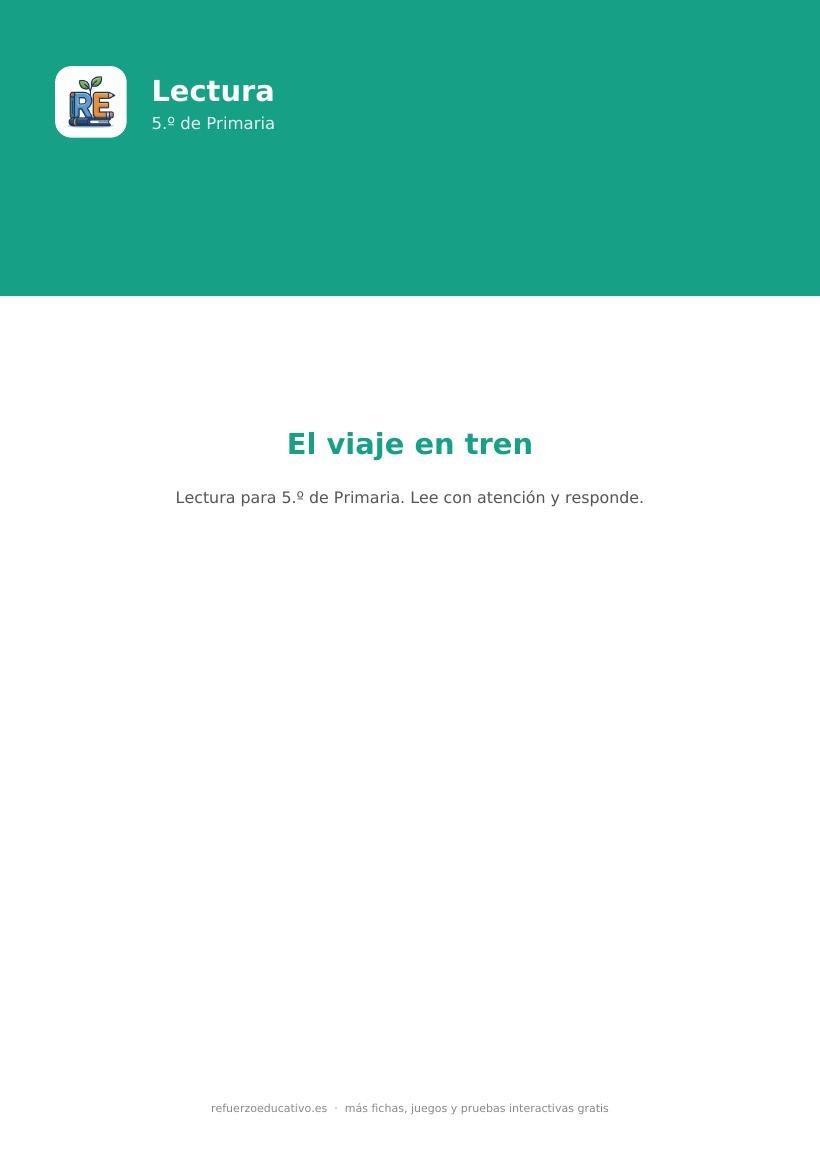 Portada de la lectura comprensiva lectura interactiva el viaje en tren 5o