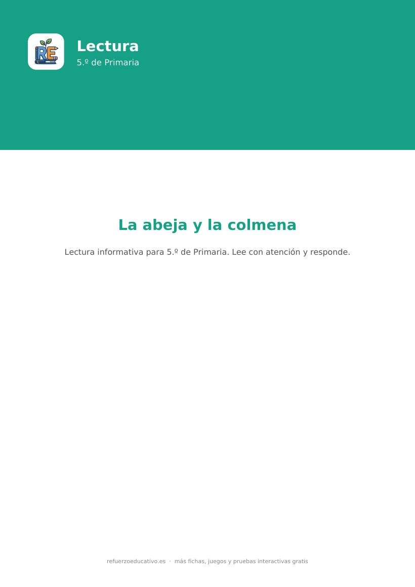Portada de la lectura comprensiva lectura interactiva la abeja y la colmena 5o