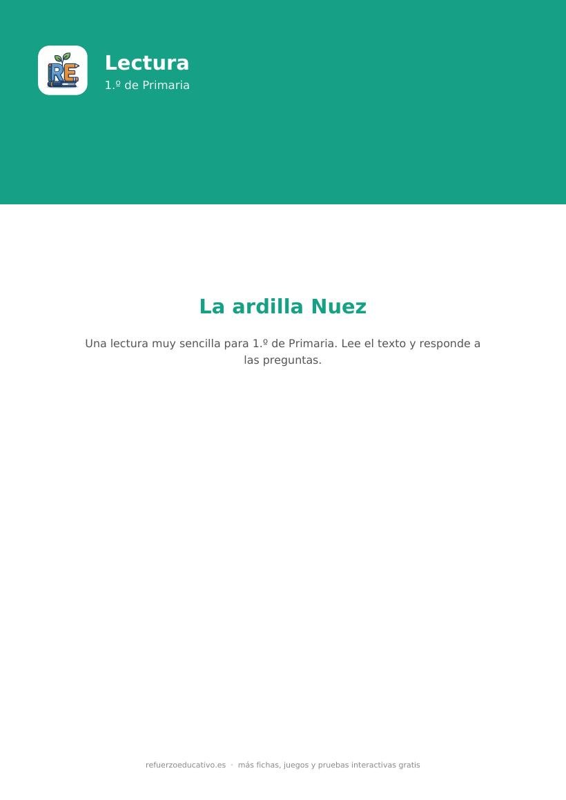 Portada de la lectura comprensiva lectura interactiva la ardilla nuez 1o