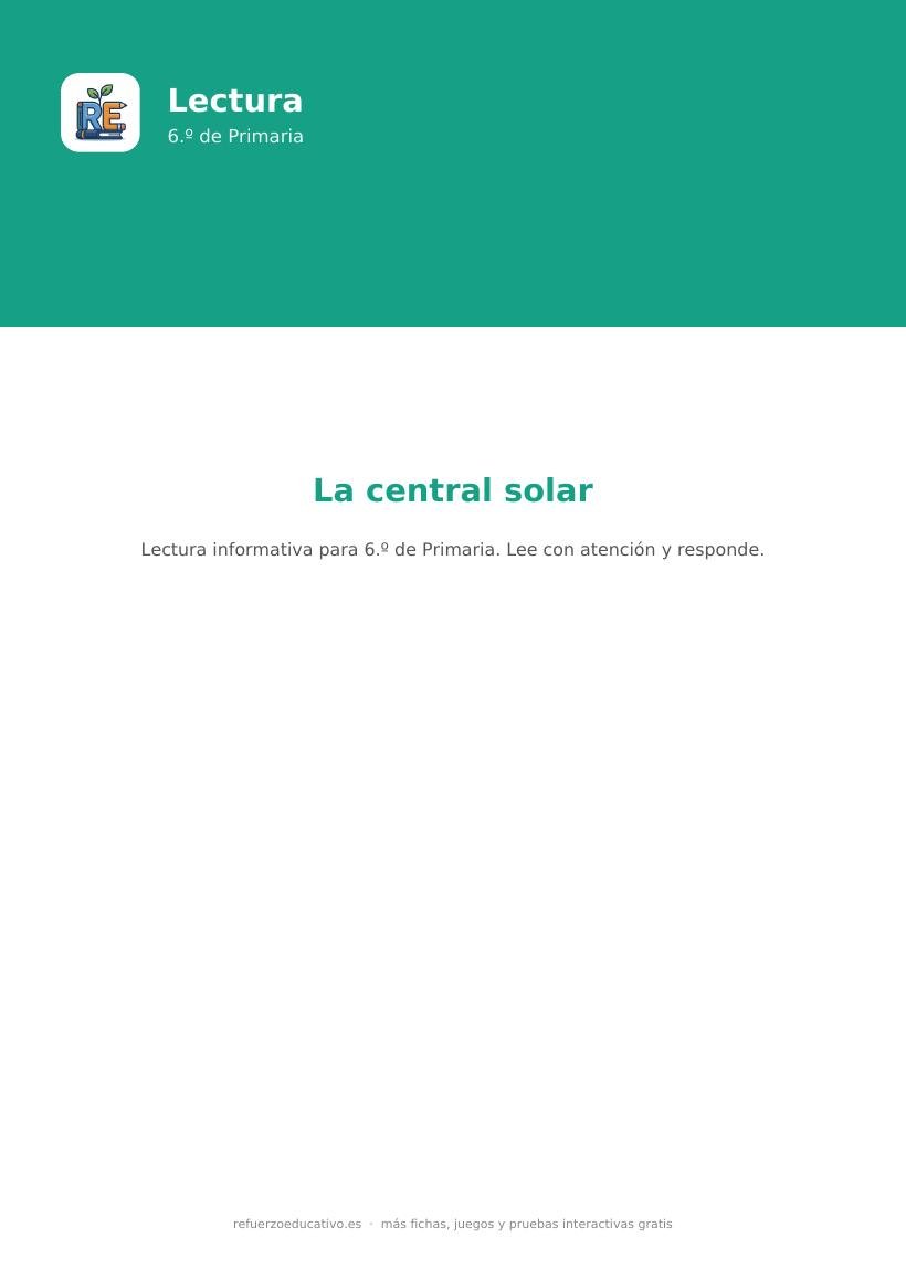 Portada de la lectura comprensiva lectura interactiva la central solar 6o