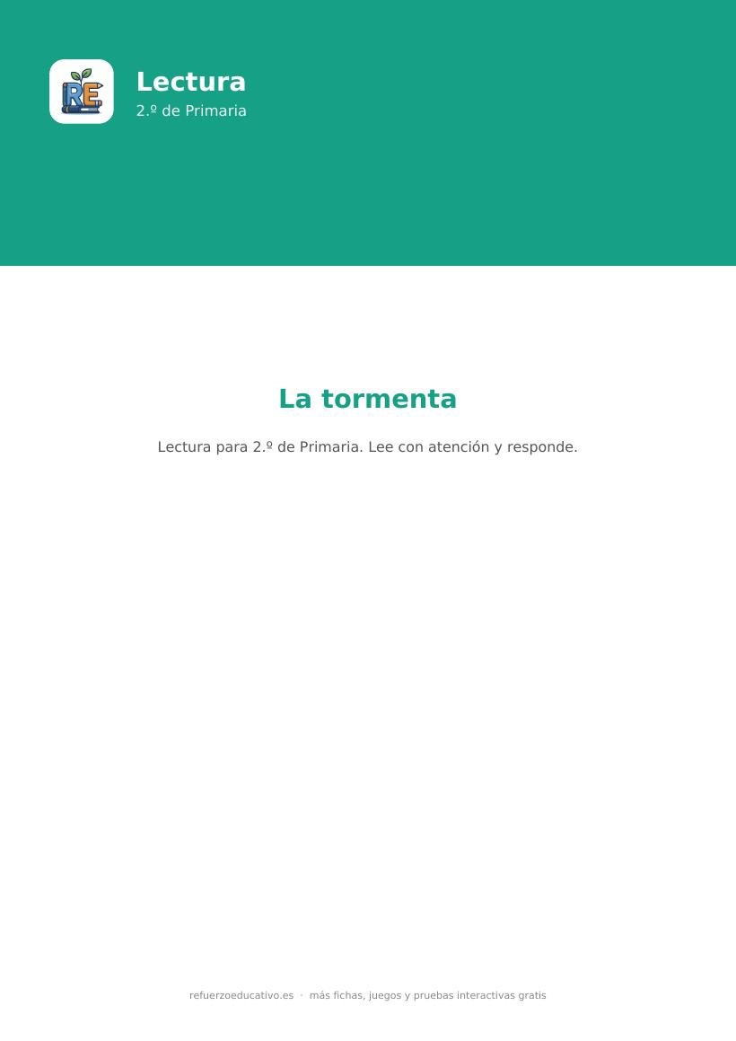 Portada de la lectura comprensiva lectura interactiva la tormenta 2o